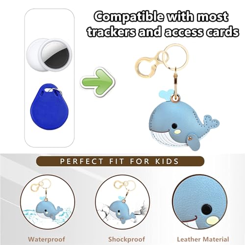 BORKUANA Leather Keychain Holder Case Compatible with AirTag,Cute Protective Cover with Keyring,Anti-Scratch Finder GPS Tracker Case for Wallet Keys,Bag,Pets(Whale Ching) - Image 4