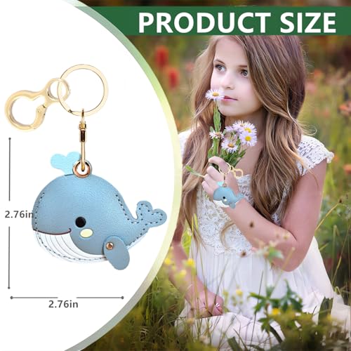 BORKUANA Leather Keychain Holder Case Compatible with AirTag,Cute Protective Cover with Keyring,Anti-Scratch Finder GPS Tracker Case for Wallet Keys,Bag,Pets(Whale Ching) - Image 2