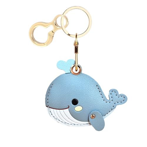 BORKUANA Leather Keychain Holder Case Compatible with AirTag,Cute Protective Cover with Keyring,Anti-Scratch Finder GPS Tracker Case for Wallet Keys,Bag,Pets(Whale Ching) - Image 1