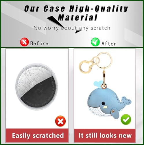 BORKUANA Leather Keychain Holder Case Compatible with AirTag,Cute Protective Cover with Keyring,Anti-Scratch Finder GPS Tracker Case for Wallet Keys,Bag,Pets(Whale Ching) - Image 3