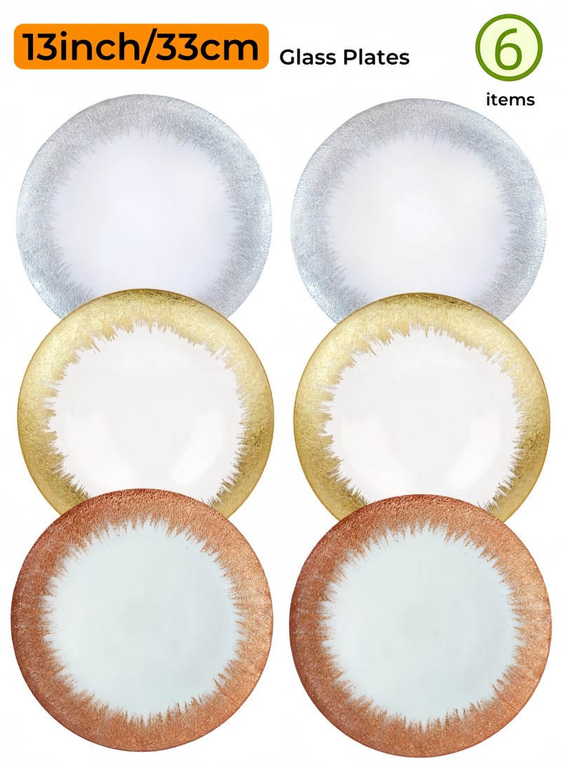 نيهاو مجموعة أطباق زجاجية مكونة من 6 قطع، تتضمن 6 × 13 بوصة، مجموعات أدوات مائدة، صديقة للمجمد/ صديقة للبيئة ودرجة الغذاء مع 3 ألوان، مناسبة للمنزل والحفلات وطبق الحلوى وطبق الفاكهة وطبق العشاء - 33 سم - Image 1