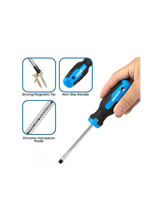 Neiko NEIKO 01378A Magnetic Screwdriver Set | 10 Piece | Phillips & Flathead | Heat Treated Chrome Vanadium Steel | Slotted Head Tip with Non-Slip Cushioned Handle Grips | Small Screw Driver Tool Kit  - Image 2