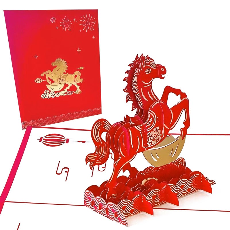 HEYINSHEN Chinese New Year Cards 2026 Horse Lunar New Year Pop Up Card 3D Chinese New Year Card Greeting Card with Red Envelopes Year of The Horse Decoration Lunar New Year Gifts Cards for Family - Image 2