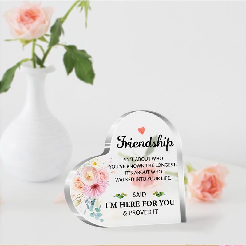 aPamr Friendship Gift for Friends Friend Gifts for Girls Women Christmas Birthday I'm Here for You and proved It Quote Acrylic Heart Plaque for Coworker Bestie Female Friend A533 - Image 5