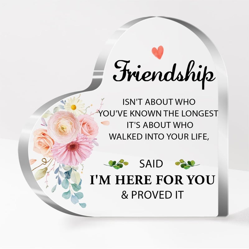 aPamr Friendship Gift for Friends Friend Gifts for Girls Women Christmas Birthday I'm Here for You and proved It Quote Acrylic Heart Plaque for Coworker Bestie Female Friend A533 - Image 1