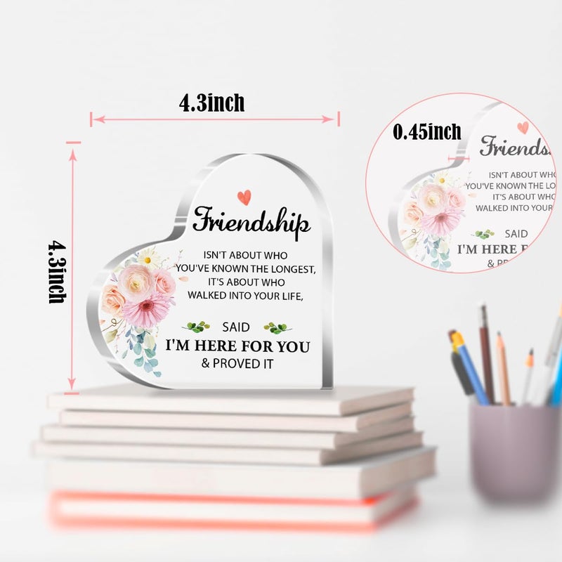 aPamr Friendship Gift for Friends Friend Gifts for Girls Women Christmas Birthday I'm Here for You and proved It Quote Acrylic Heart Plaque for Coworker Bestie Female Friend A533 - Image 3