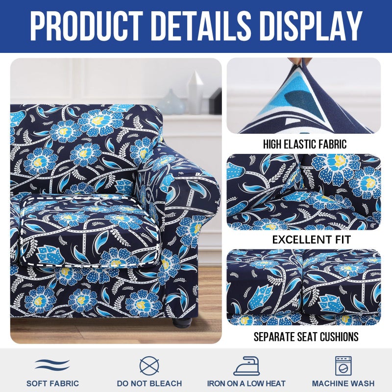 hyha Couch Cover, Loveseat Covers, Floral Pattern, Stretch, Printed, 3 Pieces, Sofa Slipcovers, for 2 Separate Cushion Couch Sofa, Washable Furniture Protector for Dogs(Loveseat, Bluebell) - Image 4