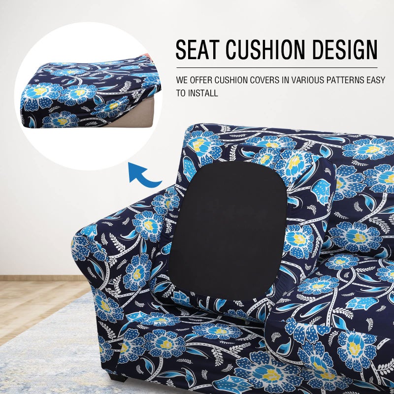 hyha Couch Cover, Loveseat Covers, Floral Pattern, Stretch, Printed, 3 Pieces, Sofa Slipcovers, for 2 Separate Cushion Couch Sofa, Washable Furniture Protector for Dogs(Loveseat, Bluebell) - Image 2