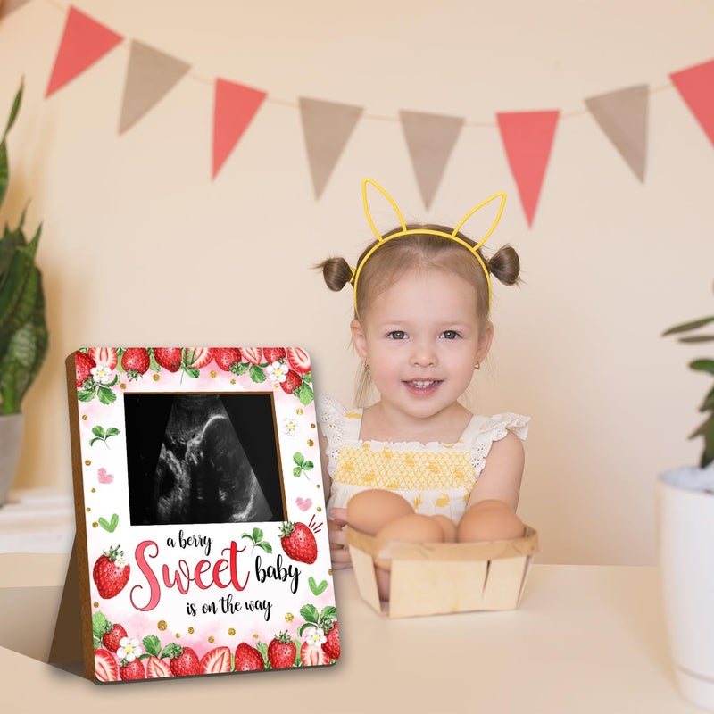 ALodr Strawberry Baby Shower Decorations, Baby Shower Sign Picture Frame, Berry Sweet Party Decor for Gender Reveal, Pregnancy Milestone Keepsake, Pregnancy Announcement Sonogram Photo Frames - Image 5