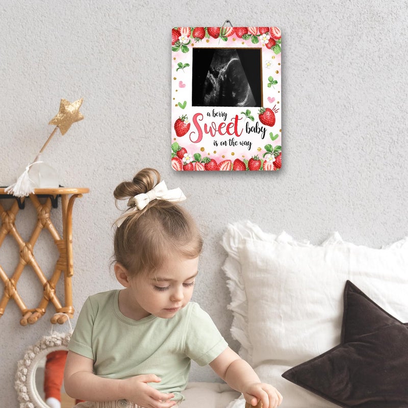 ALodr Strawberry Baby Shower Decorations, Baby Shower Sign Picture Frame, Berry Sweet Party Decor for Gender Reveal, Pregnancy Milestone Keepsake, Pregnancy Announcement Sonogram Photo Frames - Image 4