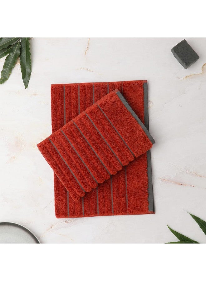 Spaces 100% Cotton Hand Towel HIGH LOFT Ribbed Texture HIGH Absorbency (Solid 40CMX60CM)-Dark Orange - Image 2