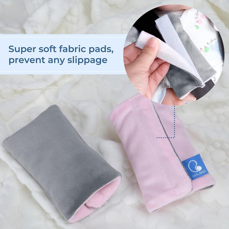 COOLBEBE وسادات كتف حزام مقعد السيارة COOLBEBE للأطفال الرضع والأطفال، أغطية حزام مقعد فائقة النعومة لجميع مقاعد السيارة/عربة الأطفال/عربة التسوق/كرسي الطعام (رمادي/وردي) - Image 4