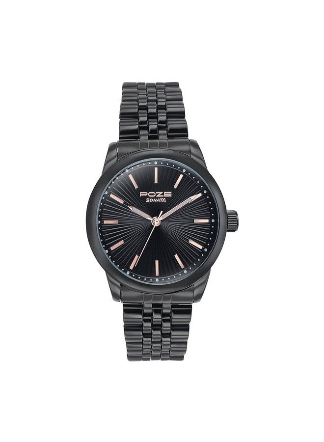 Sonata Poze Quartz Black Dial Black Metal Strap for Men-SP70040NM01W - Image 1