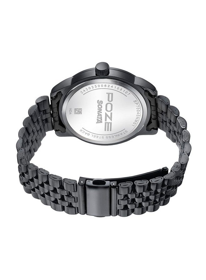 Sonata Poze Quartz Black Dial Black Metal Strap for Men-SP70040NM01W - Image 5