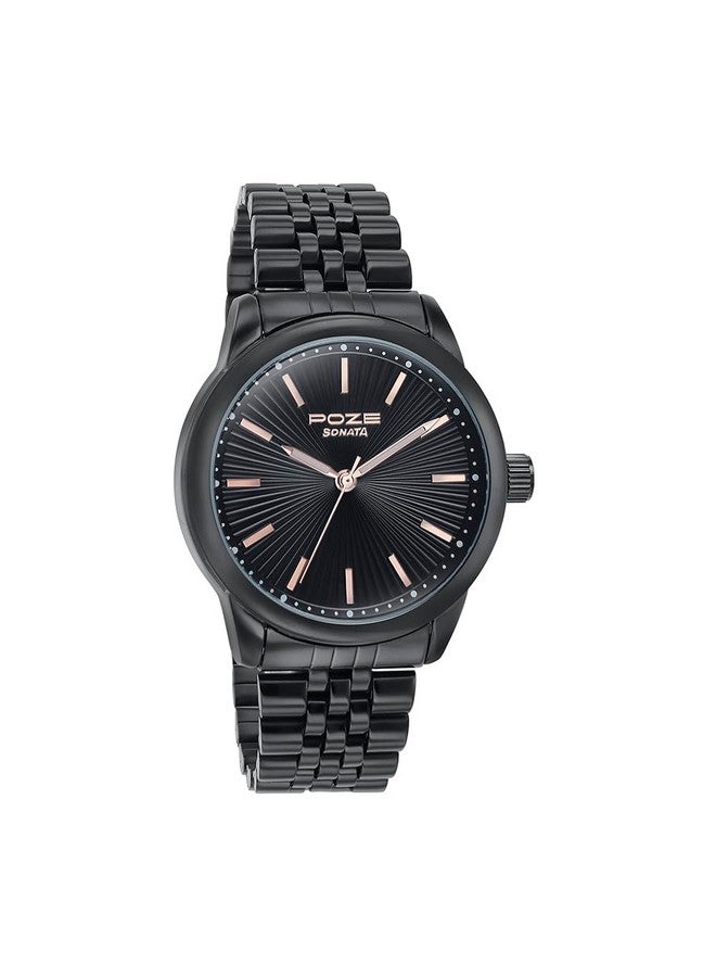 Sonata Poze Quartz Black Dial Black Metal Strap for Men-SP70040NM01W - Image 2