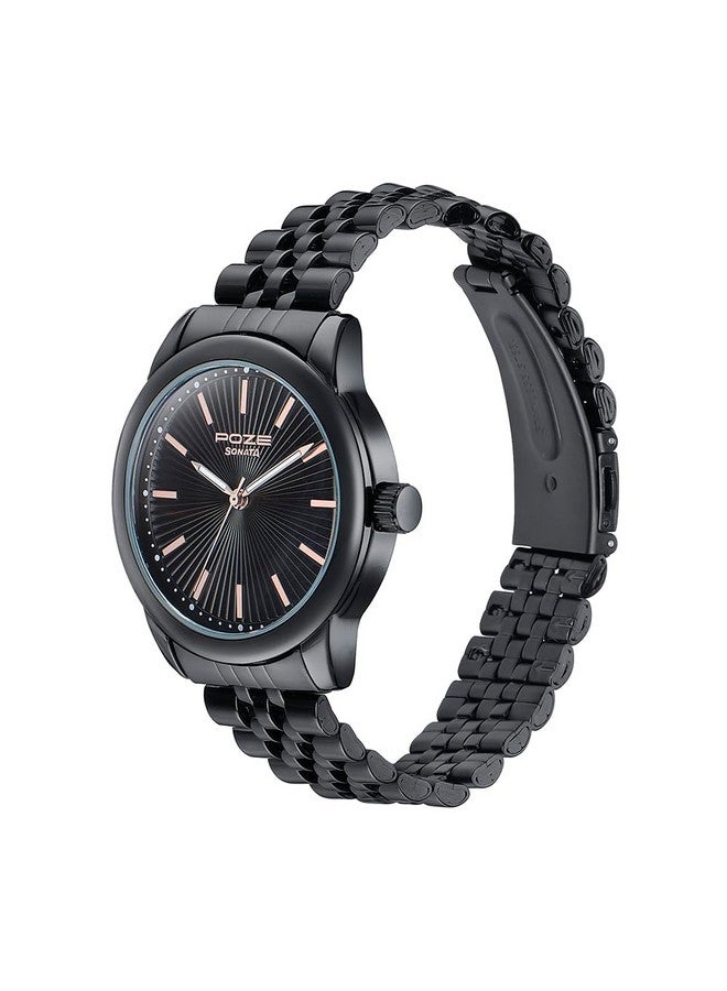 Sonata Poze Quartz Black Dial Black Metal Strap for Men-SP70040NM01W - Image 3
