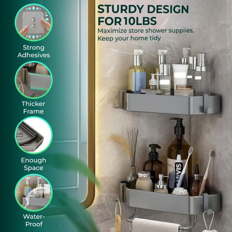 RoyalPro Bathroom Shelf for Wall Corner - Pack of 2 Adhesive Rack Organiser for Bathroom Without Drill Nail Free Stainless Steel Rust Proof Two Ways Installation with All Accessories - Image 1