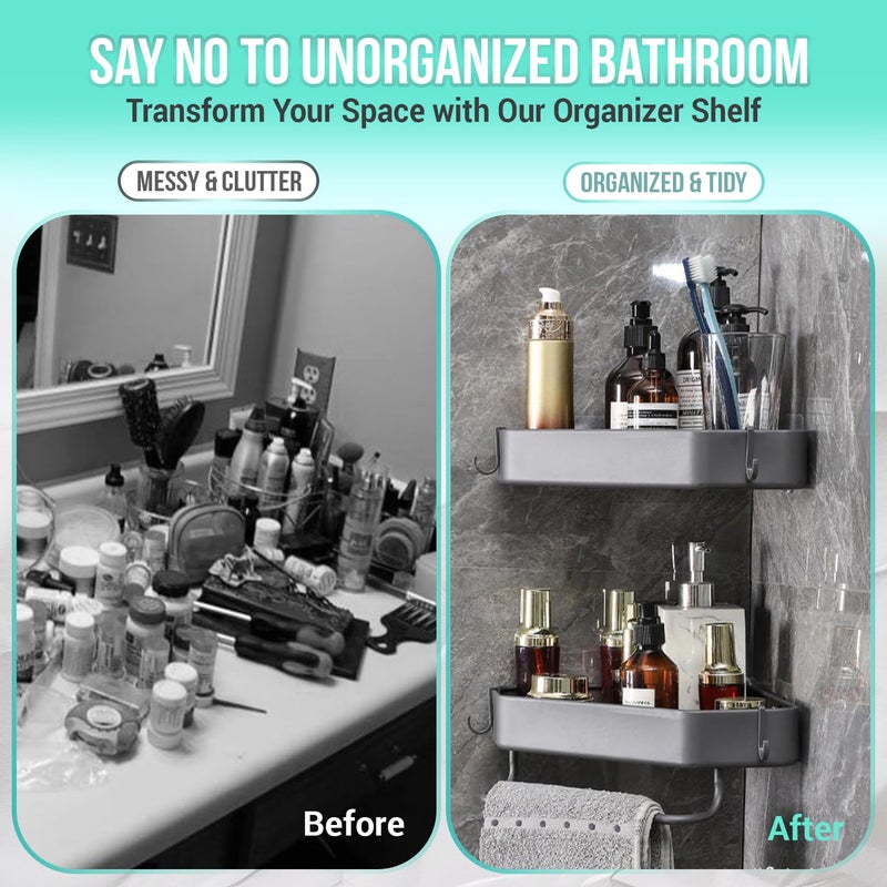 RoyalPro Bathroom Shelf for Wall Corner - Pack of 2 Adhesive Rack Organiser for Bathroom Without Drill Nail Free Stainless Steel Rust Proof Two Ways Installation with All Accessories - Image 5