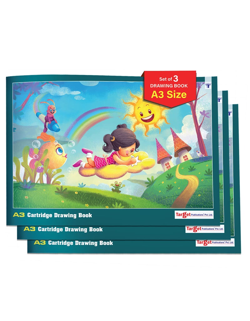 TARGET PUBLICATIONS A3 Drawing Book for Artists, Kids | A3 Sketch Book| 34 White Blank Plain Pages | Soft Bound | 42 x 29.7 cm| Sketching, Colouring, Painting | Pack of 3 - Image 1