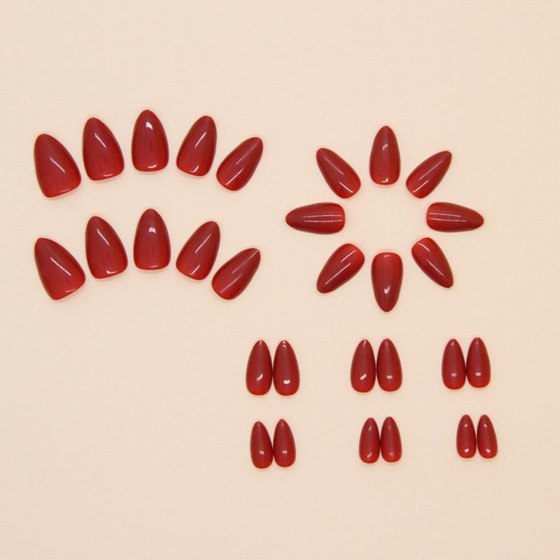 Sevgob Red Press on Nails Medium Almond Fake Nails Solid Red Color False Nails Reusable Glossy Artificial Acrylic Nail Press ons Christmas Nail for Women Daily Wear Manicure 24pcs - Image 3