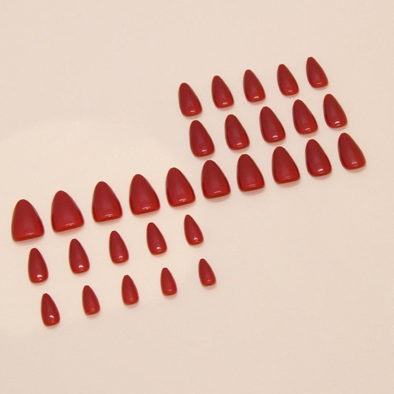 Sevgob Red Press on Nails Medium Almond Fake Nails Solid Red Color False Nails Reusable Glossy Artificial Acrylic Nail Press ons Christmas Nail for Women Daily Wear Manicure 24pcs - Image 4
