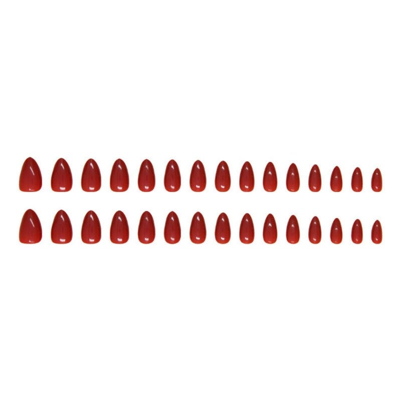 Sevgob Red Press on Nails Medium Almond Fake Nails Solid Red Color False Nails Reusable Glossy Artificial Acrylic Nail Press ons Christmas Nail for Women Daily Wear Manicure 24pcs - Image 5