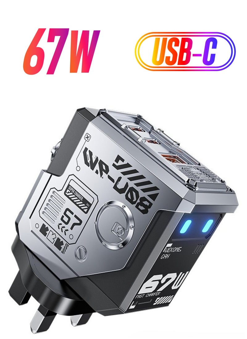 WEKOME - WEKOME WP-U08 GaN Charger - 67W High-Speed Multi-Port Charger with Dual Type-C & USB-A - Gray - Image 1