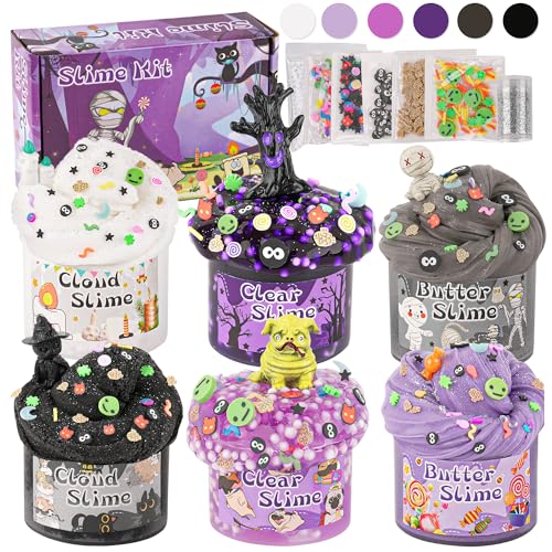 LAWOHO 6 Packs Purple Black Slime Kit Cloud Butter Clear Slime Slime kit for Girls Ages 812 Kids Slime Goodie Bag Stuffers for Birthday Halloween Party Favors Christmas Easter Gifts - Image 1