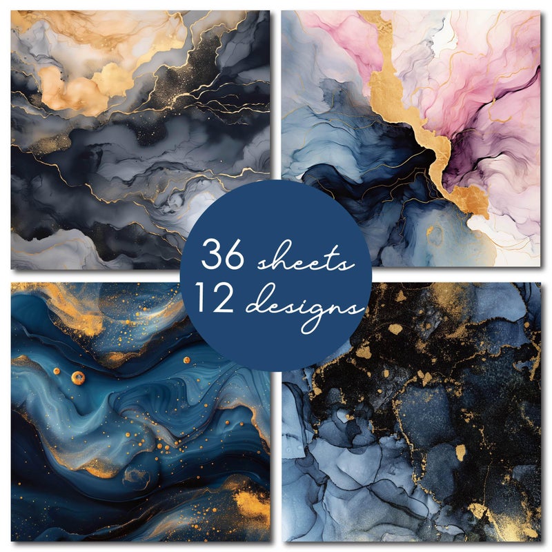 Desecraft 12x12 Dark Marble Scrapbook Cardstock Decorative Paper for Card Making Journaling Planner Origami Decopage Decorative Spring Scrapbook Paper - Image 4