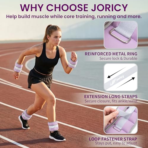 JORICY Adjustable Ankle Weights for Women Men 1-5 LBS 1 Pair Wrist Leg Arm Weights with Removable Weight, Strength Training Weight for Jogging, Walking, Running, Fitness, Gym Workout, Purple - Image 4