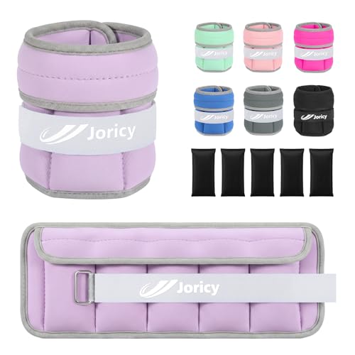 JORICY Adjustable Ankle Weights for Women Men 1-5 LBS 1 Pair Wrist Leg Arm Weights with Removable Weight, Strength Training Weight for Jogging, Walking, Running, Fitness, Gym Workout, Purple - Image 1