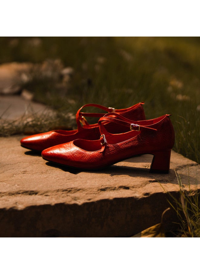 AME Ancient Grain Horsehide Handmade Series · Elegant Cross-strap Ballet Flats Exquisite And Beautiful Women's Single Shoes Mary Janes - Image 2