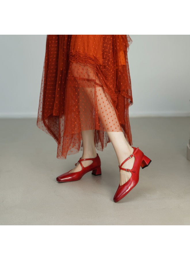 AME Ancient Grain Horsehide Handmade Series · Elegant Cross-strap Ballet Flats Exquisite And Beautiful Women's Single Shoes Mary Janes - Image 5