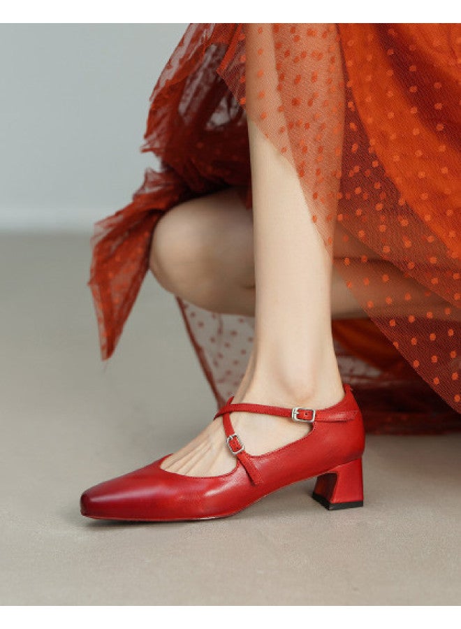 AME Ancient Grain Horsehide Handmade Series · Elegant Cross-strap Ballet Flats Exquisite And Beautiful Women's Single Shoes Mary Janes - Image 1