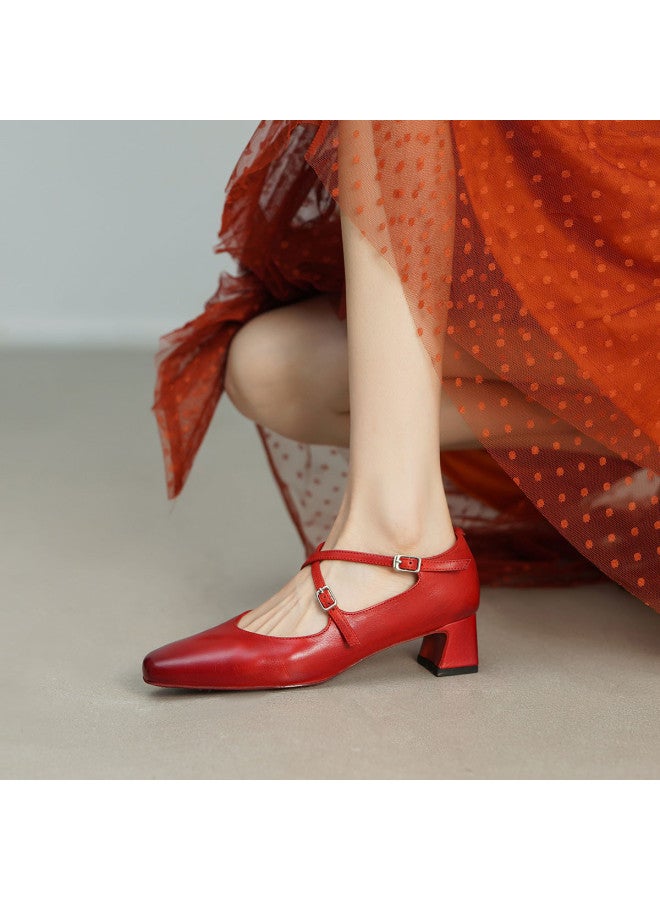 AME Ancient Grain Horsehide Handmade Series · Elegant Cross-strap Ballet Flats Exquisite And Beautiful Women's Single Shoes Mary Janes - Image 4