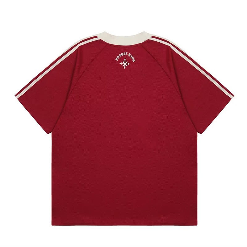 Hiphop National Fashion American Retro Jersey V-Neck Short-Sleeved T-Shirt Men'S And Women'S Oversize Hip-Hop Loose Top - Image 5