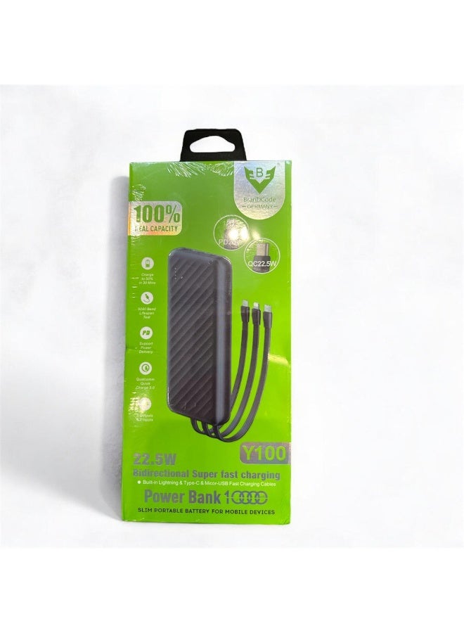 براندكود باور بانك 10000 – بنك طاقة 22.5 واط مع كابلات مدمجة لشحن فائق السرعة - Image 1