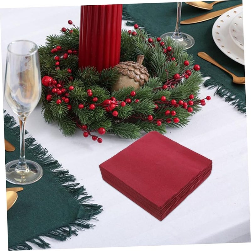 مناديل كوكتيل أحمر داكن يمكن التخلص منها 50 قطعة ورقية ناعمة ماصة للمشروبات حفلة عشاء زفاف عيد الميلاد - Image 5