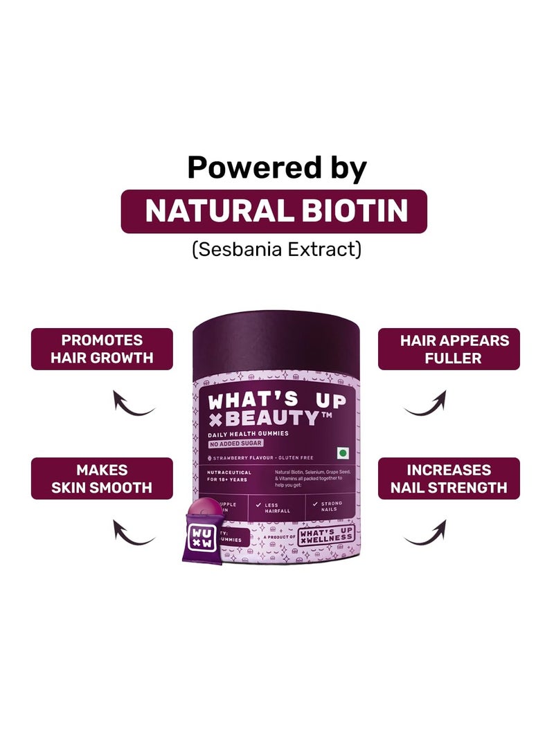 واتس أب مجموعة What's Up Wellness Beauty وتخفيف التوتر. البيوتين الطبيعي لشعر قوي، وفيتامين A، وB6، وC للبشرة المشرقة + L-Theanine لتقليل القلق والتوتر. خدمة لمدة 30 يومًا. لا آثار جانبية. - Image 2