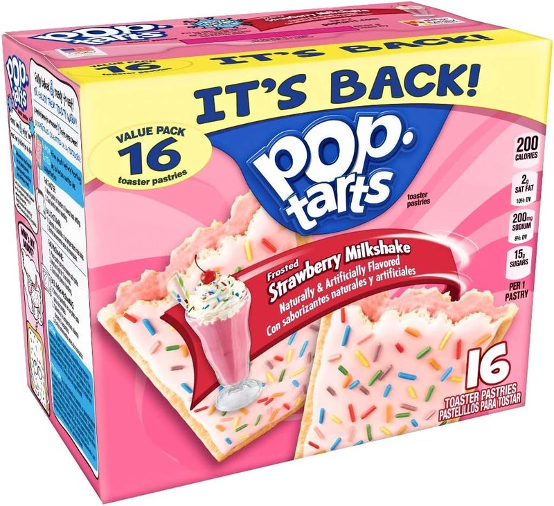 Pop Tarts Kellogg's Pop-Tarts Frosted Strawberry Milkshake Toaster Pastries, 28.2 oz, 16 Count - Image 1