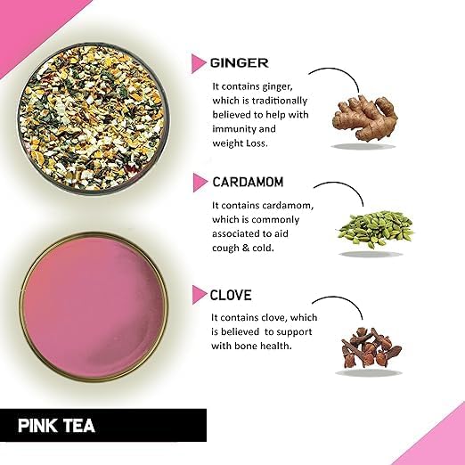 TEACURRY مزيج شاي تيكاري الوردي - 15 كيس | مزيج شاي الزنجبيل الوردي مفيد للمناعة، شاي وردي لفقدان الوزن وصحة العظام | 100% شاي وردي طبيعي من أوراق كشمير | عبوة واحدة، 30 جرام - Image 3