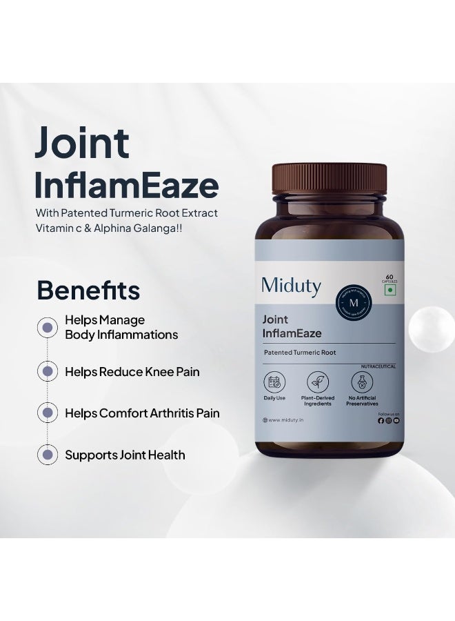 Miduty Joint InflamEaze – Boswellin, Curcumin C3 Complex, Ginger Extract, Alpinia Galanga – Plant-Based Formula for Joint ache & Inflammation – Support Mobility – Flexibility – 60 Capsules - Image 4