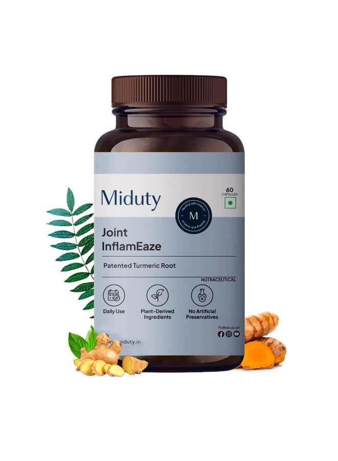 Miduty Joint InflamEaze – Boswellin, Curcumin C3 Complex, Ginger Extract, Alpinia Galanga – Plant-Based Formula for Joint ache & Inflammation – Support Mobility – Flexibility – 60 Capsules - Image 1