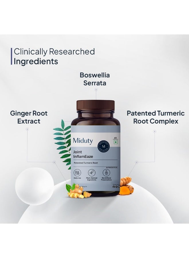Miduty Joint InflamEaze – Boswellin, Curcumin C3 Complex, Ginger Extract, Alpinia Galanga – Plant-Based Formula for Joint ache & Inflammation – Support Mobility – Flexibility – 60 Capsules - Image 3