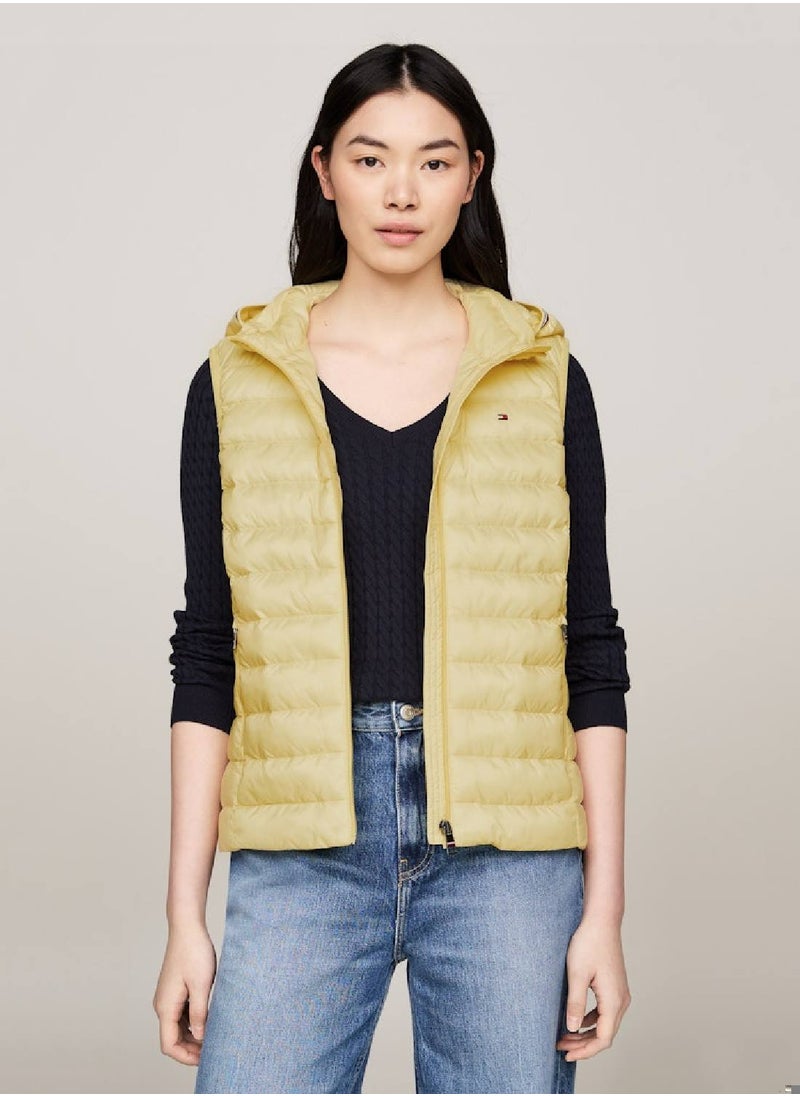 TOMMY HILFIGER - Women's Curve Signature Tape Padded Lightweight Vest -  Recycled polyester, Yellow - Image 1
