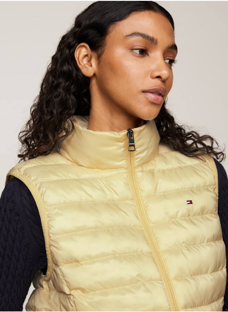 TOMMY HILFIGER - Women's Curve Signature Tape Padded Lightweight Vest -  Recycled polyester, Yellow - Image 1