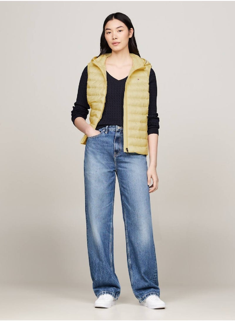 TOMMY HILFIGER - Women's Curve Signature Tape Padded Lightweight Vest -  Recycled polyester, Yellow - Image 1