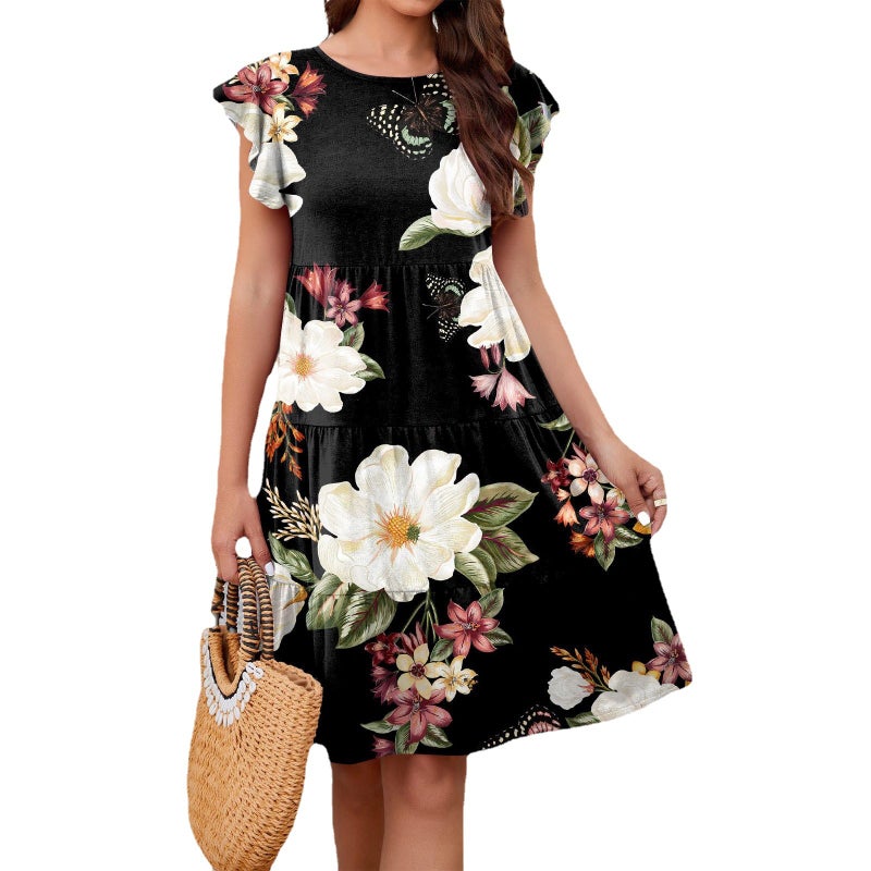 Women's Printed Cake Flounce Sleeve Casual Dress - Image 5