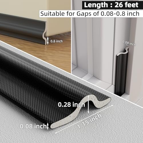 KAYLEINSTER 26 Ft Weather Stripping Door Seal Strip for Bottom of Door,Self-Adhesive Window Draft Stopper Foam Seal Strip,Soundproof Window Insulation for Winter Gap Blocker(Black) - Image 5