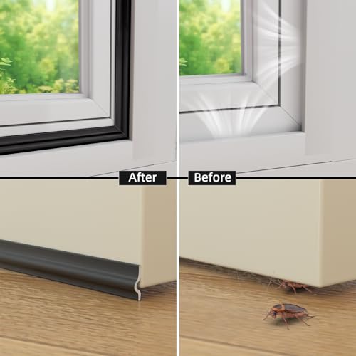 KAYLEINSTER 26 Ft Weather Stripping Door Seal Strip for Bottom of Door,Self-Adhesive Window Draft Stopper Foam Seal Strip,Soundproof Window Insulation for Winter Gap Blocker(Black) - Image 2